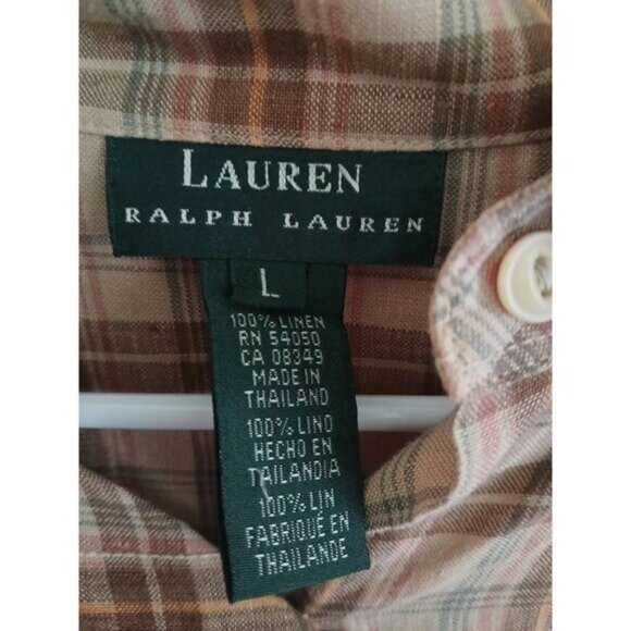 LRL Ralph Lauren 100% Linen Plaid Shirt Button Down Western Cottagecore Preppy M - Picture 6 of 7